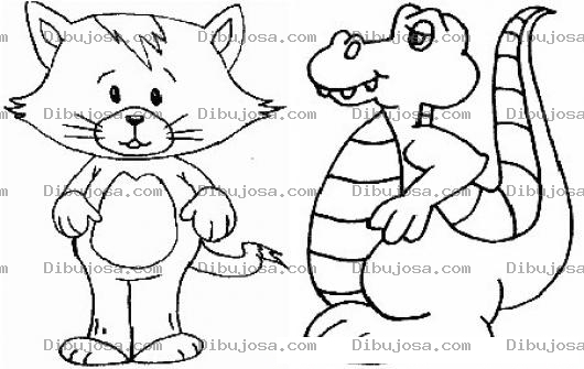 Dibujo para colorear Gatito Y Lagarto Para Pintar Y Colorea