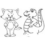 Dibujo para colorear Gatito Y Lagarto Para Pintar Y Colorea