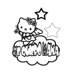 Dibujo para colorear Tarjeta De Te Quiero Mama Para Pintar Y Colorear Con Hello Kitty Sobre Una Nube
