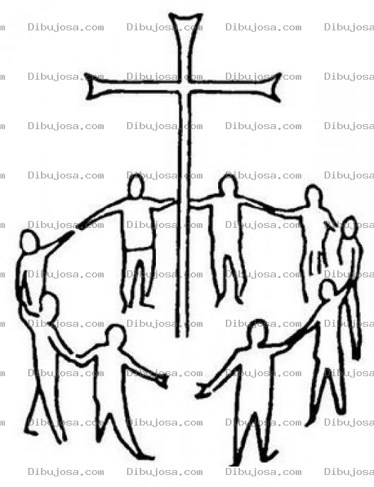 Dibujo para colorear Dibujo De Personas Al Rededor De La Cruz Para Pintar Y Colorear Gente Rodeando La Cruz