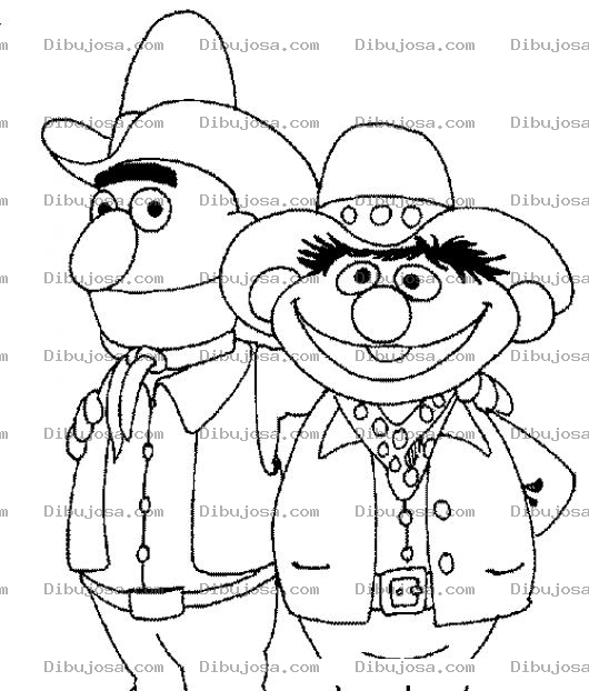 Dibujo para colorear Dibujo De Ber Y Ernie De Plaza Sesamo De Vaqueros Para Pintar Y Colorear