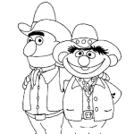 Dibujo para colorear Dibujo De Ber Y Ernie De Plaza Sesamo De Vaqueros Para Pintar Y Colorear