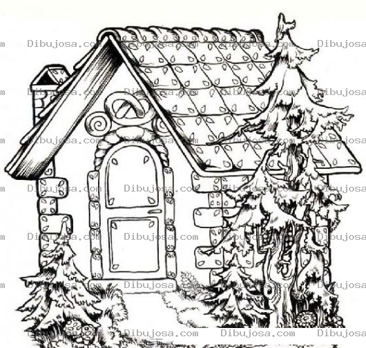 Dibujo para colorear Colorear casa con pinos