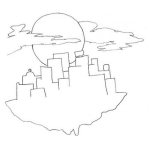 Dibujo para colorear Dibujo De Ciudad De Noche Con Luna Llena Para Pintar Y Colorear