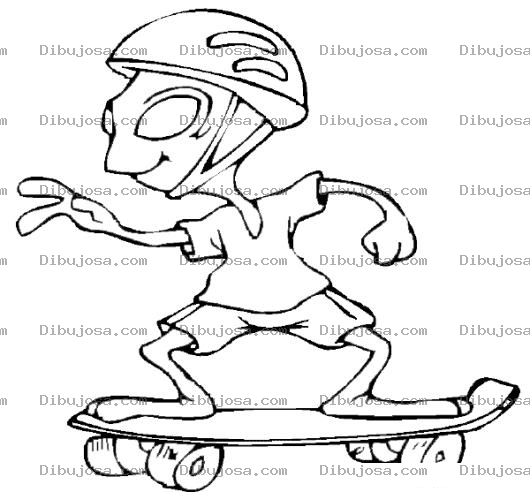 Dibujo para colorear Dibujo De Marciano En Patineta Para Pintar Y Colorear