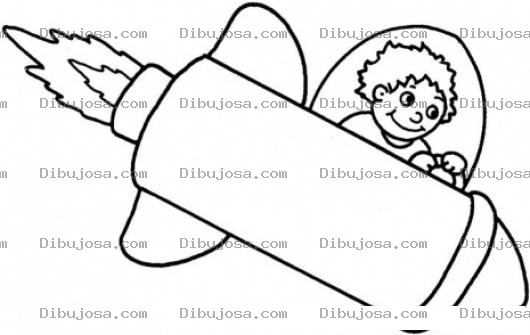 Dibujo para colorear Dibujo De Nino Descendiendo A La Tierra En Cohete Espacial Para Pintar Y Colorear