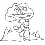 Dibujo para colorear Dibujo De Un Hombre En Las Frias Montanas Deseando Estar En Una Calida Playa Para Pintar Y Colorear