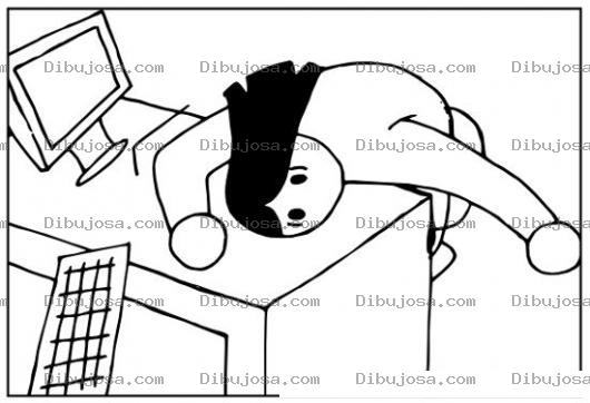Dibujo para colorear Dibujo De Secretaria Cansada Recostada Sobre Su Escritorio Frente A La Computadora Para Pintar Y Colorear
