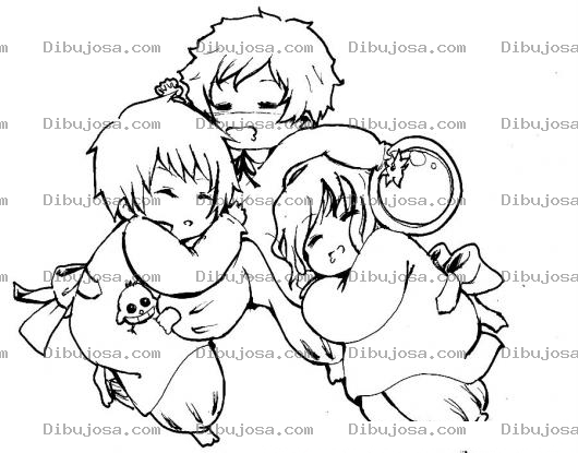 Dibujo para colorear Dibujo De 3 Hermanitos Durmiendo Juntos Para Pintar Y Colorear
