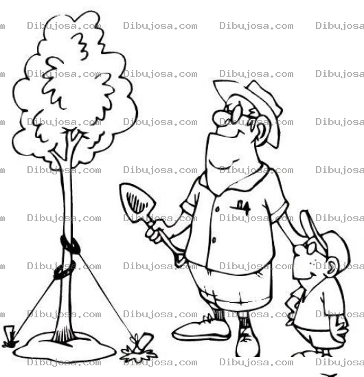 Dibujo para colorear Dibujo De Papa Ensenando A Su Hijo A Plantar Un Arbol Para Pintar Y Colorear