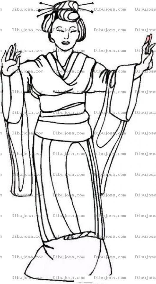 Dibujo para colorear Dibujo De Chinita Bailando Con Vestido Chino Para Pintar Y Colorear