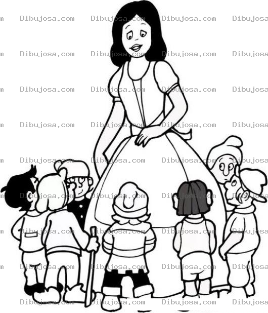 Dibujo para colorear Dibujo De Blancanieves Con Los 7 Enanitos Para Pintar Y Colorear