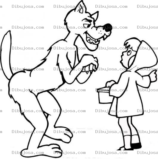 Dibujo para colorear Dibujo De Caperucita Roja Hablando Con El Lobo Para Pintar Y Colorear