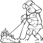 Dibujo para colorear Dibujo De Bombero Con Extinguidor De Fuego Extinguiendo Un Incendio