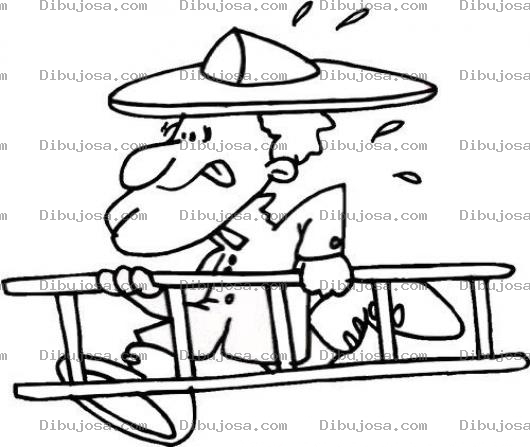 Dibujo para colorear Dibujo De Bombero Corriendo Con Una Escalera Para Pintar Y Colorear