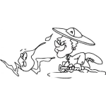 Dibujo De Bombero Corriendo Detras De Una Llama De Fuego Para Pintar Y Colorear