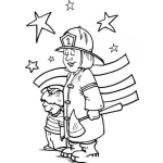 Dibujo para colorear Dibujo De Una Mama Bombero Con Su Hijo Para Pintar Y Colorear una mujer bombera