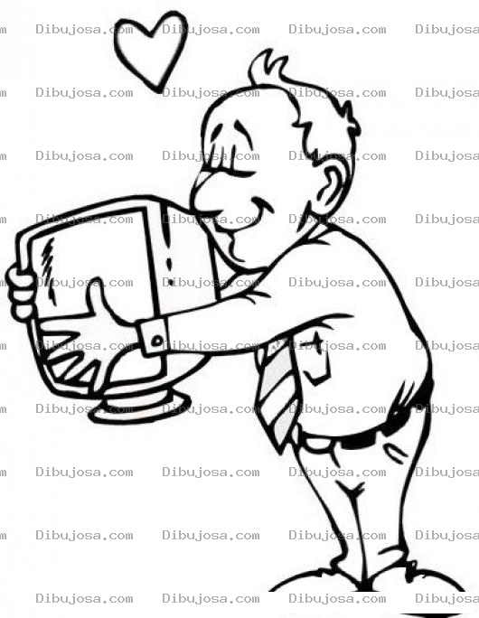Dibujo para colorear Dibujo De Un Hombre Abrazando A Su Computadora Para Pintar Y Colorear Viejo Enamorado De La Computadora