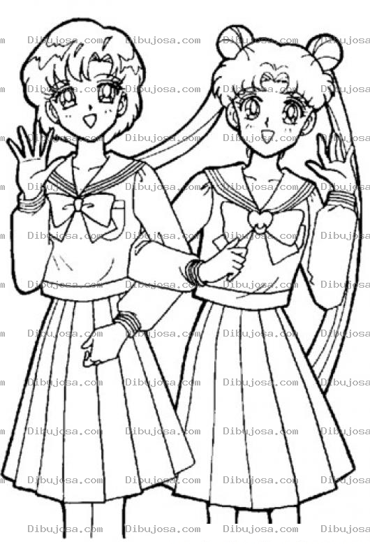 Dibujo para colorear Dibujo De Sailor Moon Con Una Amiga Para Pintar Y Colorear A Zailormun