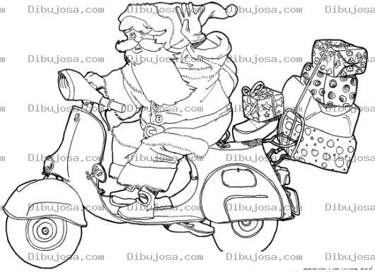 Dibujo para colorear Dibujo De Santa Claus Repartiendo Regalos En Motoneta Para Pintar Y Colorear