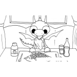 Dibujo para colorear Dibujo De Dragoncito Comiendo Papas Fritas Con Ketchup Y Tomando Cocacola Para Pintar Y Colorear
