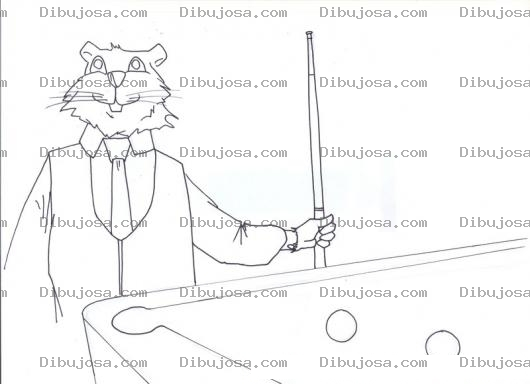 Dibujo para colorear Dibujo De Felino Con Saco Y Corbata Jugando Billar Para Pintar Y Colorear