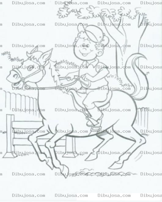 Dibujo para colorear caballo con un nino para colorear