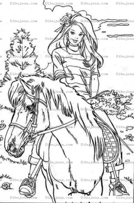 Dibujo para colorear barbie subida en un caballo para colorear
