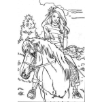Dibujo para colorear barbie subida en un caballo para colorear