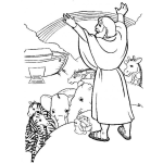 Dibujo para colorear Dibujo De Noe Y Los Animales Del Arca Frente Al Arcoiris Que Hizo DIOS Para Pintar Y Colorear dibujos biblicos