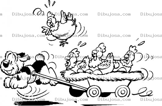Dibujo para colorear Dibujo De Perro Llevando Gallinas En Una Carreta Para Pintar Y Colorear