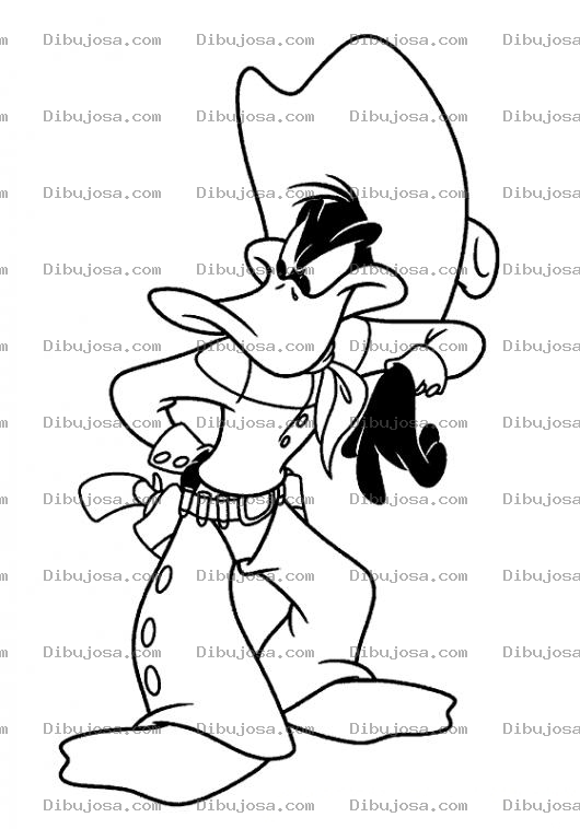 Dibujo para colorear Dibujo Del Pato Lucas Vestido De Vaquero Para Pintar Y Colorear
