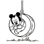 Dibujo para colorear Dibujo De Mickey Mouse Bebe Jugando En Un Columpio De Llanta Para Pintar Y Colorear Columpio De Neumatico