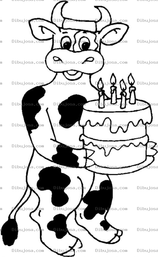 Dibujo para colorear Dibujo De Vaca Con Pastel De Cumpleanos Para Pintar Y Colorear Vaquita Cumpleanera