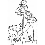 Dibujo para colorear Dibujo De Hombre Del Campo Cansado Con Una Pala Y Una Carreta Para Pintar Y Colorear A Un Granjero Sudando