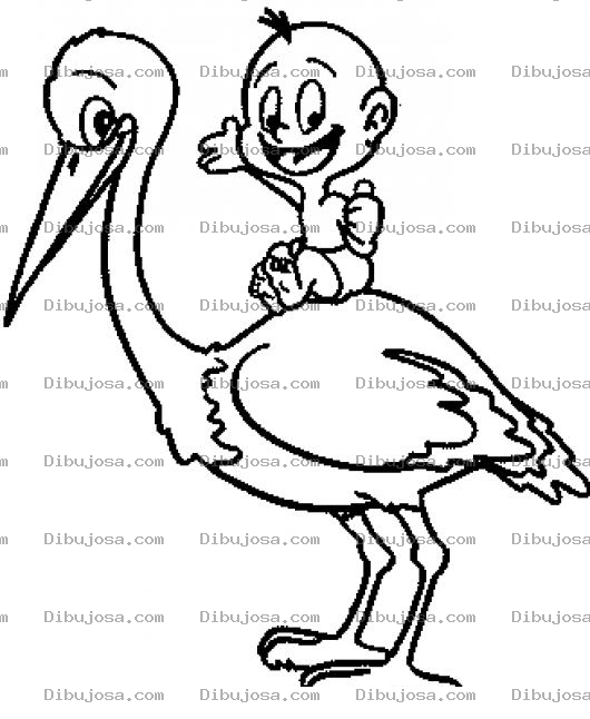 Dibujo para colorear Dibujo De Bebe Montado Sobre Una Ciguena Para Pintar Y Colorear Bebe Con Siguena