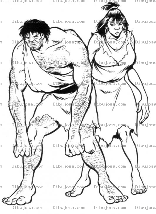 Dibujo para colorear Dibujo De Pareja Primitiva Cavernicola Neandertal Para Pintar Y Colorear