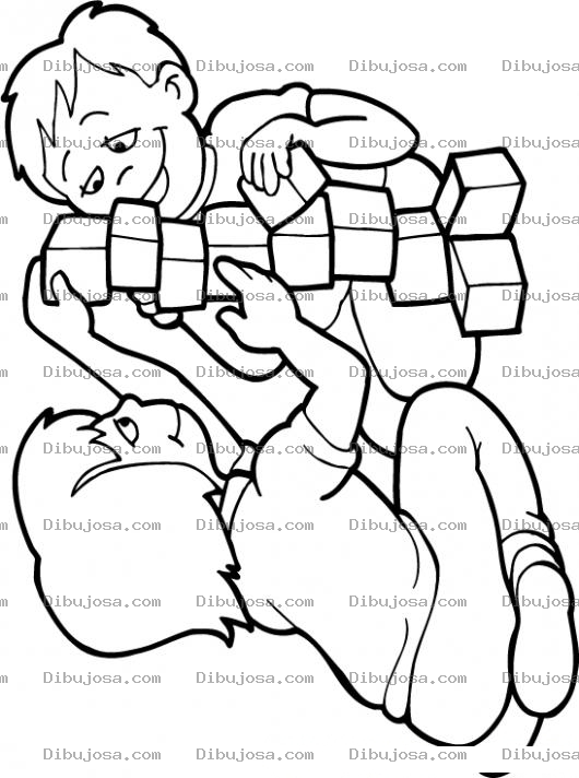 Dibujo para colorear Dibujo De Ninos Jugando Cubitos Para Pintar Y Colorear Juego De Trocitos De Madera