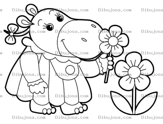 Dibujo para colorear Dibujo De Hipopotama Con Flores Para Pintar Y Colorear Hipopotamita Con Vestidito