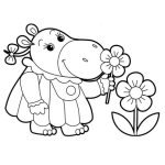 Dibujo para colorear Dibujo De Hipopotama Con Flores Para Pintar Y Colorear Hipopotamita Con Vestidito