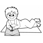 Dibujo para colorear Dibujo De Nino Estudiando En El Suelo Para Pintar Y Colorear Chico Con Lentes Estudiando Sobre Una Alfombra