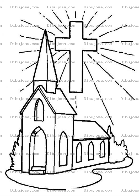Dibujo para colorear Dibujo De Iglesia Con El Resplandor De Una Cruz En El Cielo Para Pintar Y Colorear Iglesia Angosta