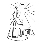 Dibujo para colorear Dibujo De Iglesia Con El Resplandor De Una Cruz En El Cielo Para Pintar Y Colorear Iglesia Angosta