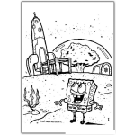 Dibujo para colorear Colorear a BobEsponja con nave espacial