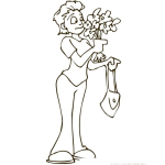 Dibujo para colorear Dibujo De Mujer Con Ramo De Flores Para Pintar Y Colorear