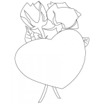 Dibujo para colorear Dibujo De Un Corazon Y Dos Rosas Para Pintar Y Colorear