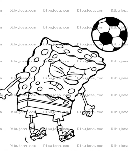 Dibujo para colorear Colorear a Bob Esponja jugando futbol
