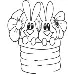 Dibujo para colorear Dibujo De Dos Conejitos Metidos En Un Bote Con Dos Flores Para Pintar Y Colorear