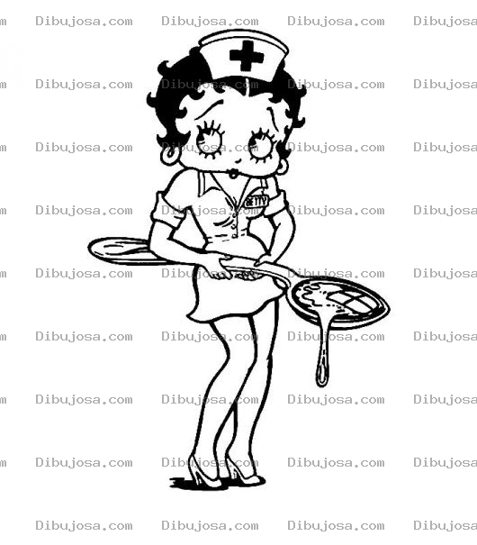 Dibujo para colorear Dibujo De Beti Bup De Enfermera Con Una Cucharadita De Jarabe Gigante Para Pintar Y Colorear A La Enfermerita Betty Boop