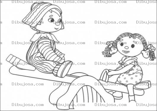 Dibujo para colorear Munecos De Trapo En Sube Y Baja Para Pintar Y Colorear Columpio De Subeybaja